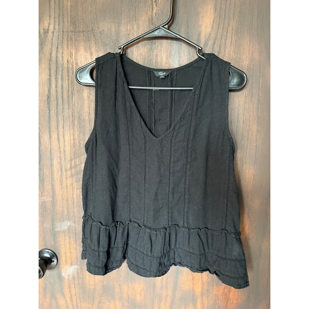 Rails Black Linen Blend Lace Detail Peplum Tank Top V-Neck Sleeveless Small